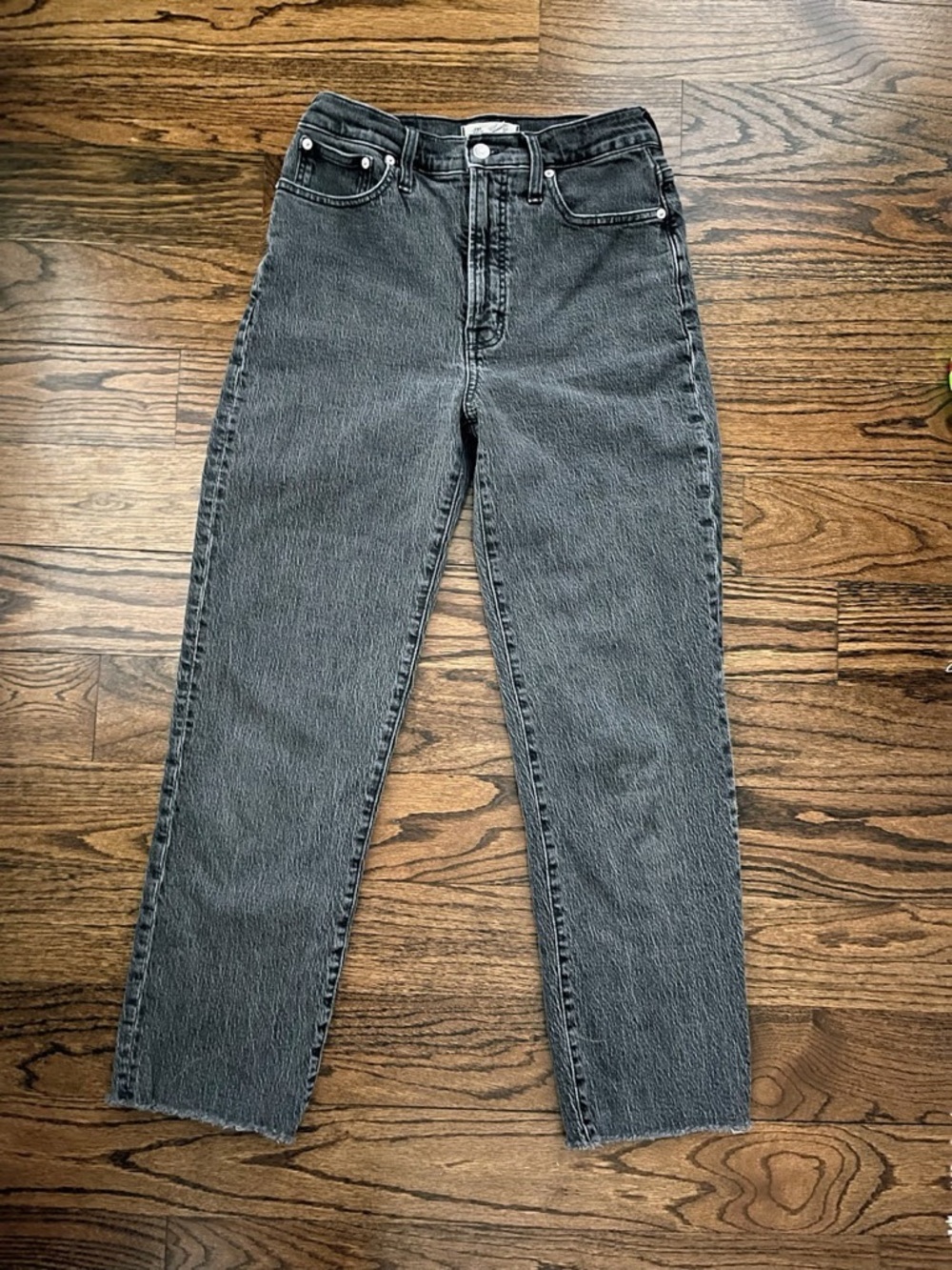 Madewell The Perfect Vintage Straight Jean. Charcoal Black Washed Denim Jeans